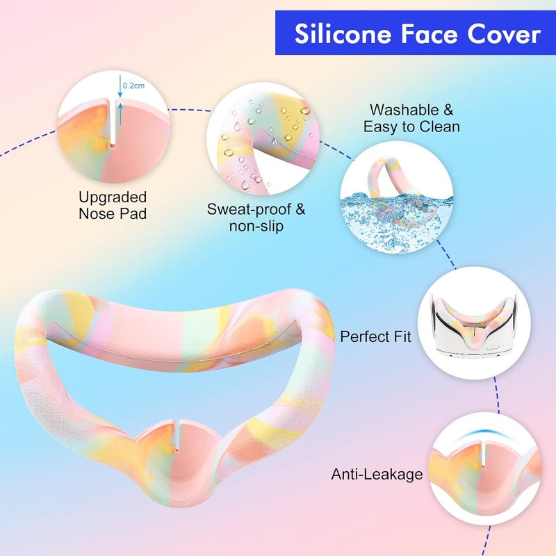 Relohas VR Accessories for Oculus Quest 2, Silicone Set for Meta Quest 2, Include Controller Grip Leather Cover, VR Shell Cover, Face Cover, Lens Cover and 10PCS Disposable Eye Cover (Macaron) - Image 5